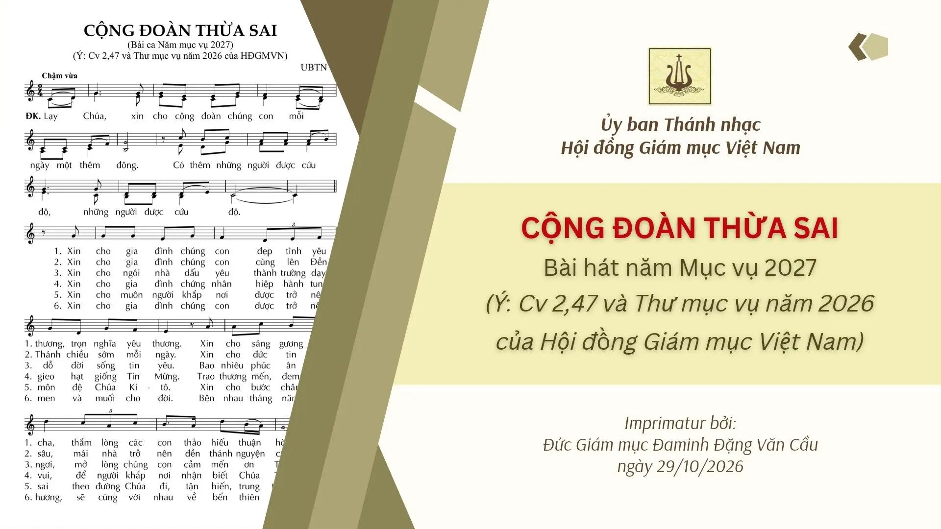 Ủy ban Thánh nhạc: bài hát chủ đề Năm Mục vụ 2027 – Cộng đoàn thừa sai
