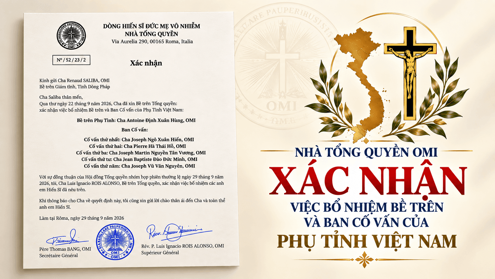 Phụ Tỉnh Việt Nam: Cha Antoine Đinh Xuân Hùng, OMI được xác nhận làm Bề trên Phụ Tỉnh